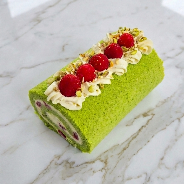 Raspberry Pistachio Cake Roll